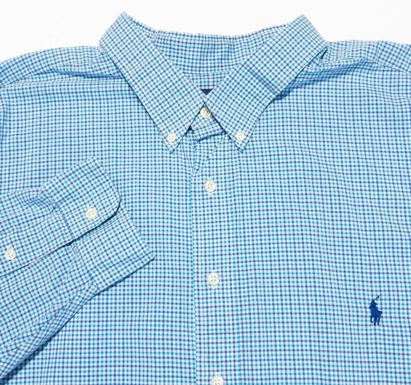 Polo Ralph Lauren 4XB Long Sleeve Men's Shirt Blue Check Big & Tall 4XL Big