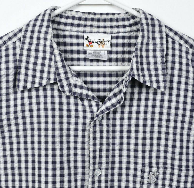 Walt Disney World Men's 2XL Seersucker Mickey Mouse Check Button-Front Shirt