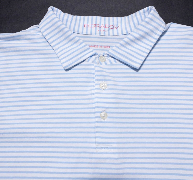 B. Draddy Golf Polo Shirt Men's Large Blue White Striped Short Sleeve USA