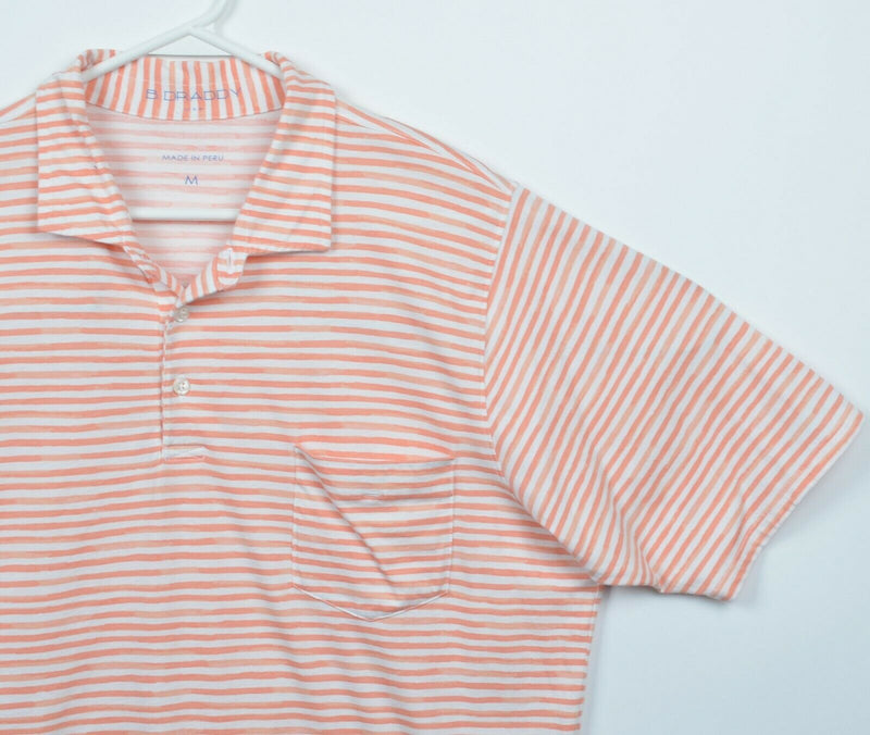 B. Draddy Men's Medium Orange Striped Golf Casual Pima Cotton Pocket Polo Shirt