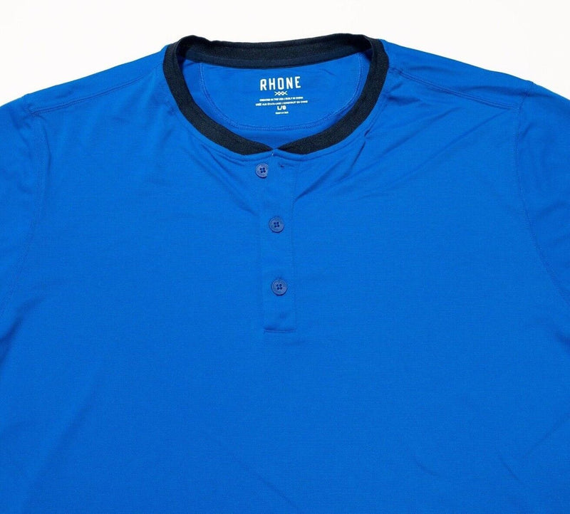 Rhone Henley T-Shirt Large Men's Blue Short Sleeve Nylon Wicking Athleisure