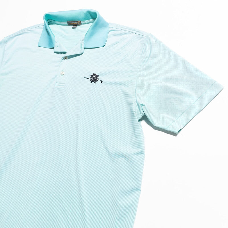 Peter Millar Summer Comfort Polo Shirt Men Large Blue Striped Wicking Golf Sheep