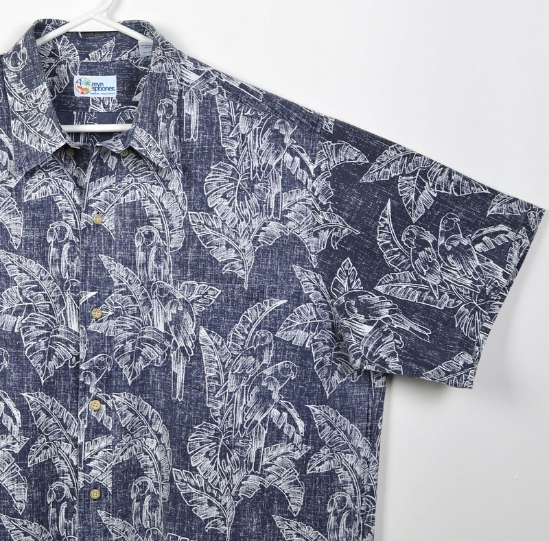 Reyn Spooner Men's 2XL Parrot Floral Print Navy Blue Hawaiian Traditionals Shirt