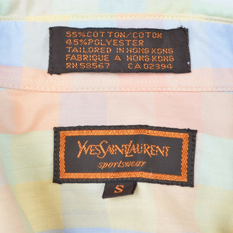 Vtg 80s Yves Saint Laurent Men Small Multi-Color Plaid Check Button-Front Shirt