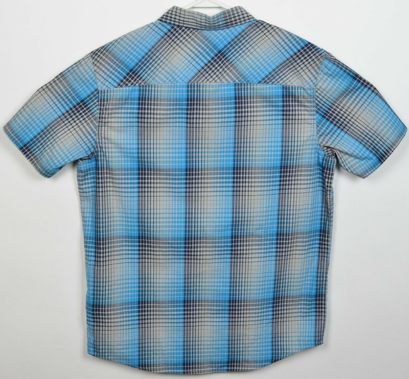 Oakley Men's Large Regular Fit Blue Gray Plaid Short Sleeve Button-Front Shirt