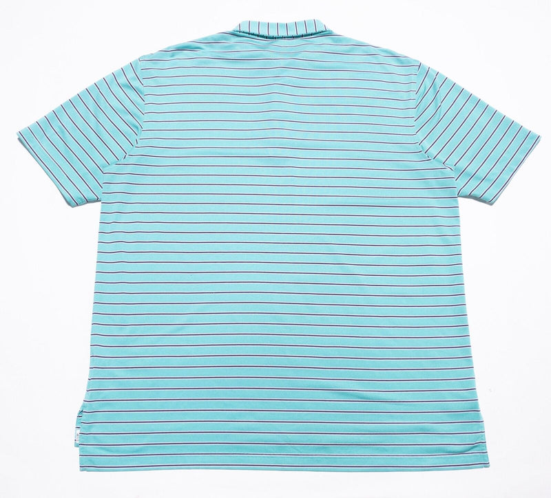 Peter Millar Summer Comfort Polo Large Mens Shirt Turquoise Blue Striped Wicking