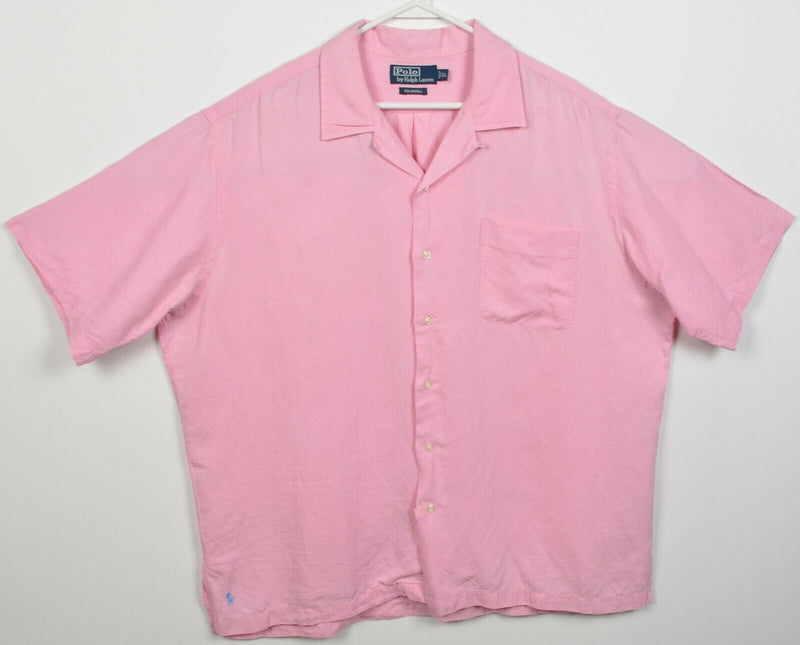 Polo Ralph Lauren Men's XL Silk Linen Blend Solid Pink Caldwell Camp Shirt