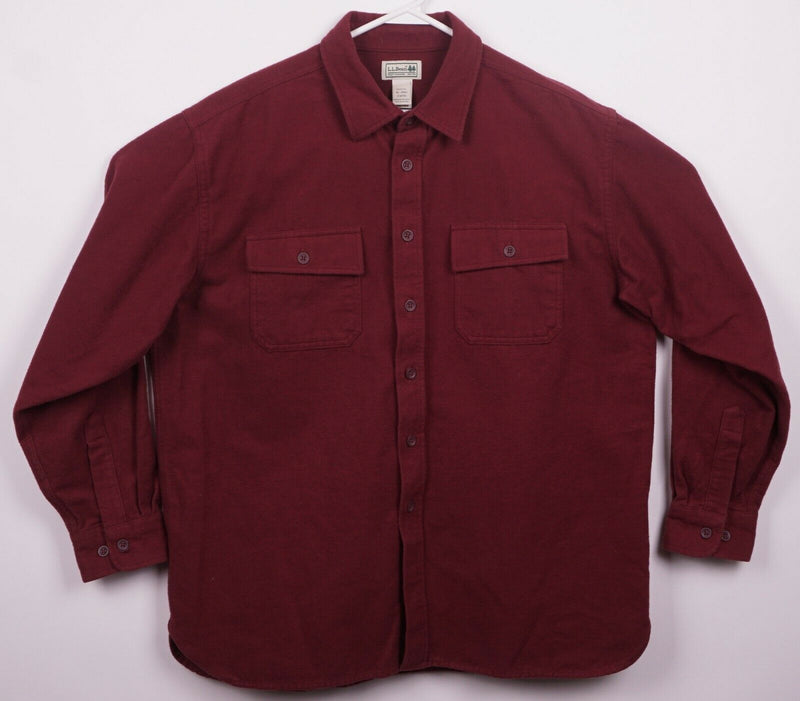 L.L. Bean Men's XL Chamois Shirt Deep Wine Red Button-Front Heavy Flannel Shirt