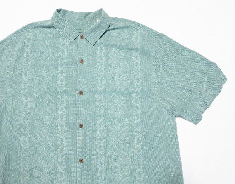 Tommy Bahama Silk Shirt 2XL Original Fit Hawaiian Panel Floral Green Aloha Camp