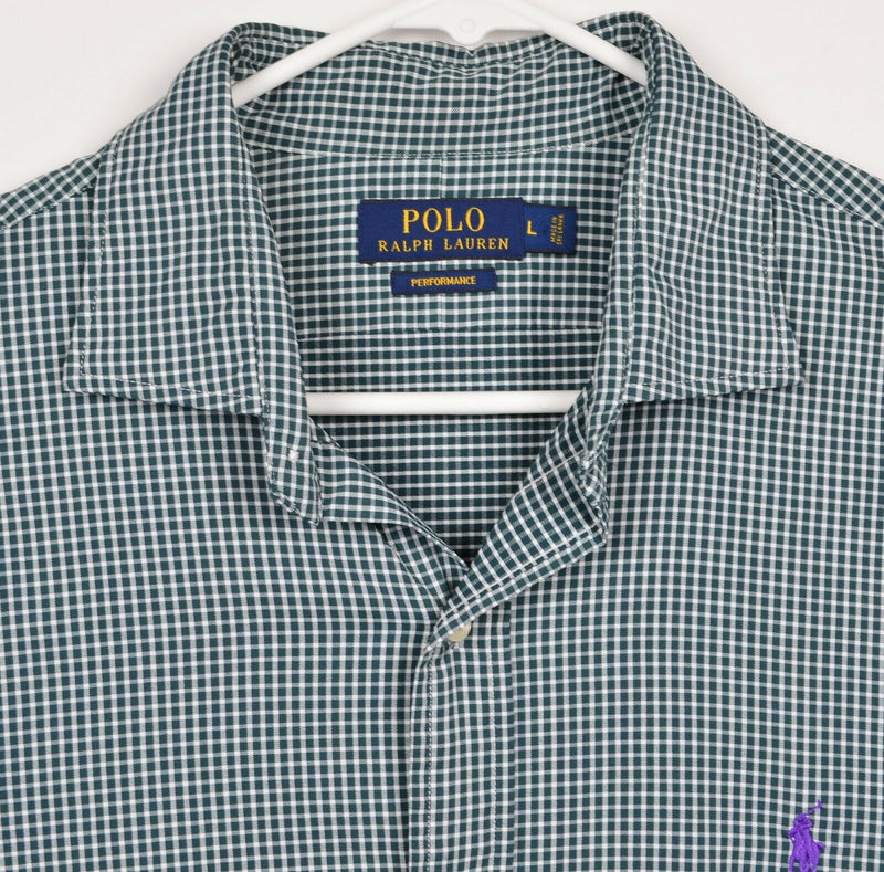 Polo Ralph Lauren Performance Men's Sz Large Forest Green Gingham Check Shirt