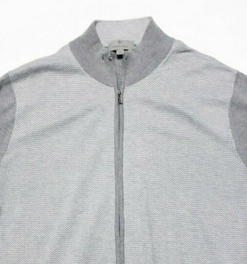 Canali Full Zip Sweater Gray Elbow Patches Italian Men's IT 52 (Large)