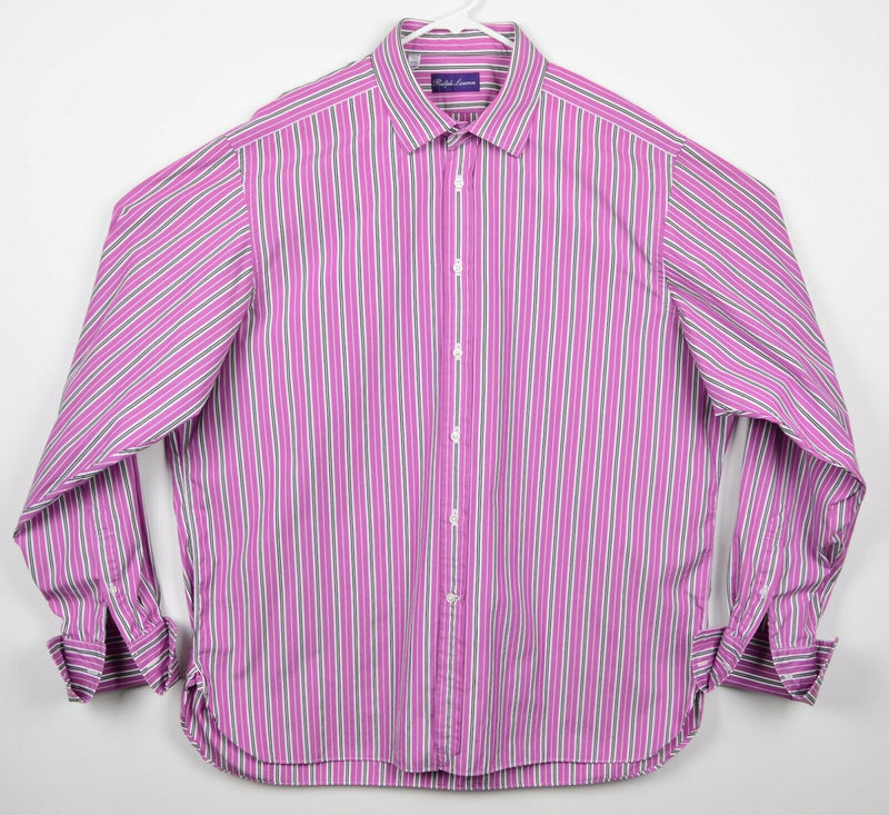 Ralph Lauren Purple Label Men's Sz 17.5 French Cuff Pink Striped Dress Shirt