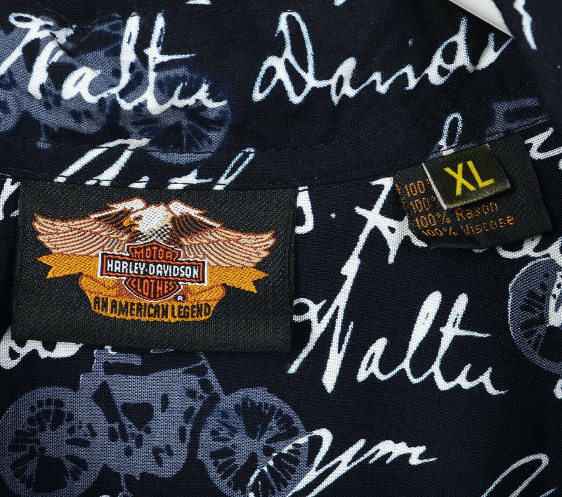 Harley-Davidson Men's XL Motorcycle Cursive Rayon Biker Hawaiian Aloha Shirt
