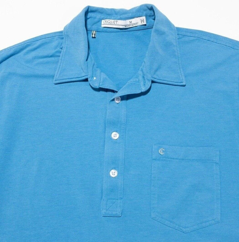 Criquet Polo Medium Mens Shirt Pocket Logo Solid Blue Casual Golf Cotton Spandex