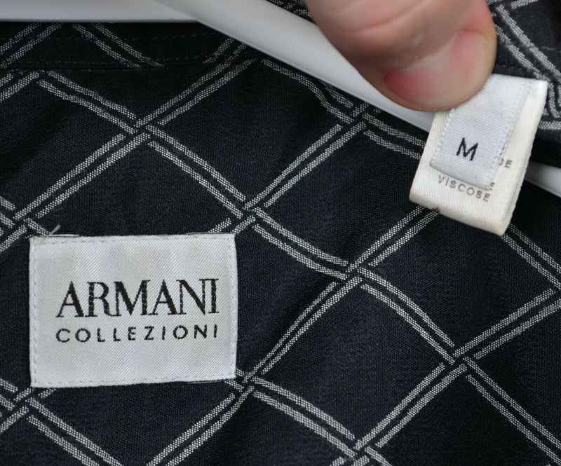 Armani Collezioni Men's Medium Nylon Viscose Black Gray Geometric Designer Shirt