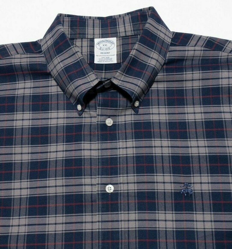 Brooks Brothers Non-Iron Regent Button-Down Shirt Navy Blue Gray Check Men's 2XL