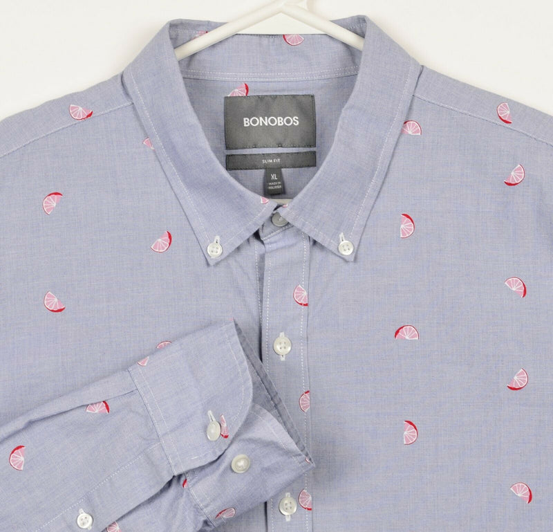 Bonobos Men's XL Slim Fit Fruit Pattern Blue Long Sleeve Button-Down Shirt