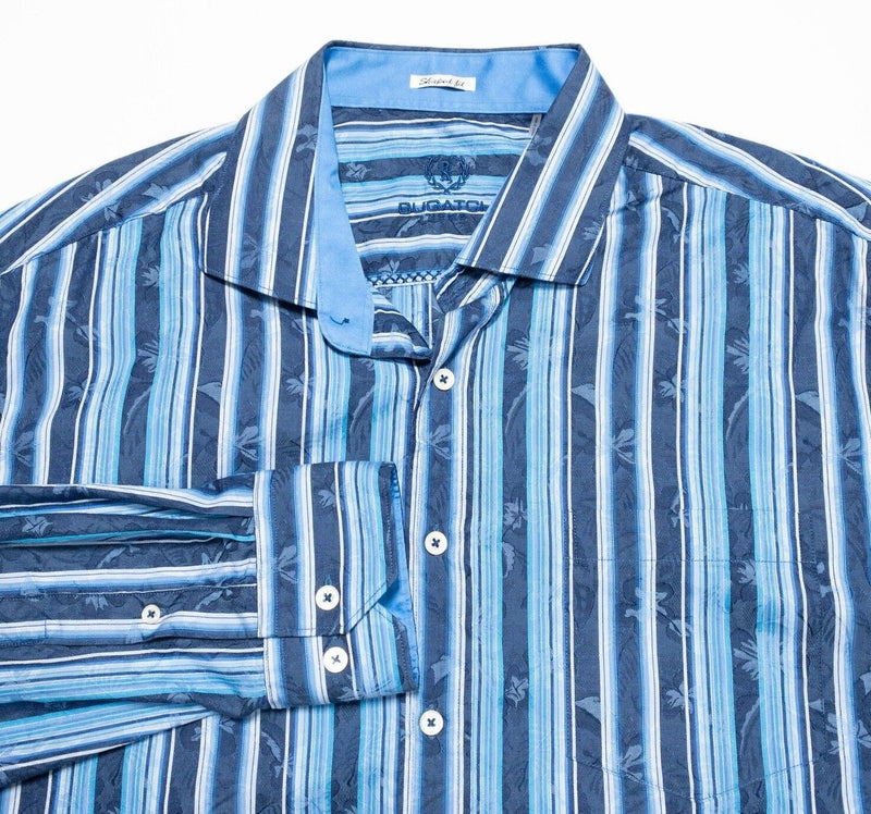 Bugatchi Uomo Shirt Shaped Fit Men's 2XL Long Sleeve Blue Floral Striped