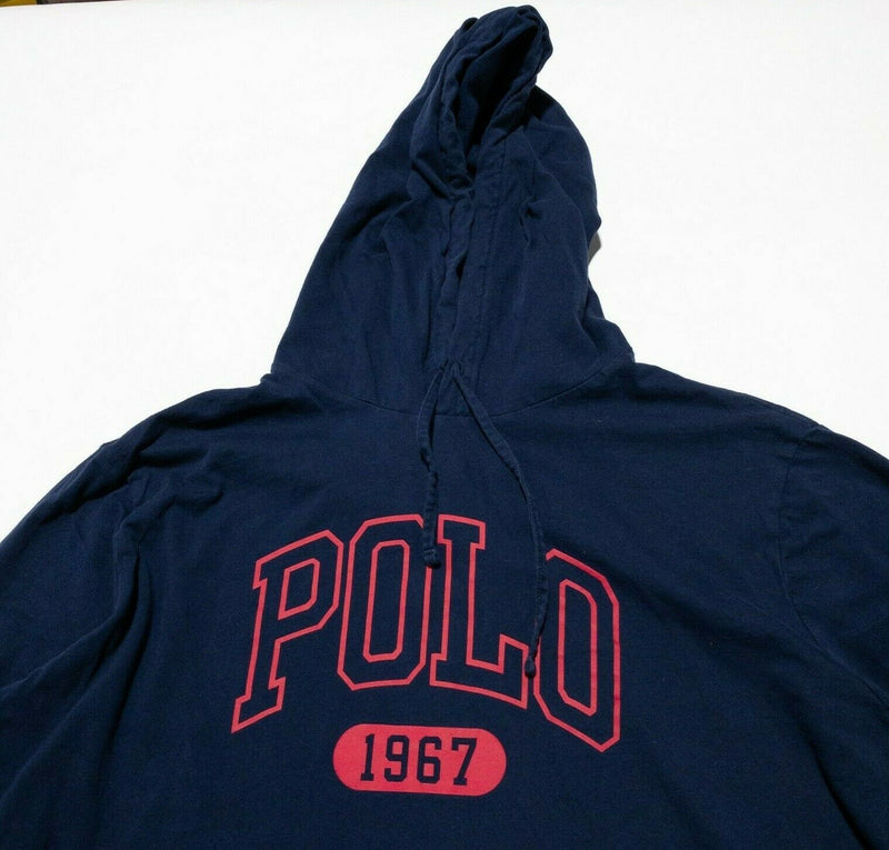 Polo Ralph Lauren Hoodie T-Shirt Lightweight Pullover Navy Blue Logo Men's 2XL