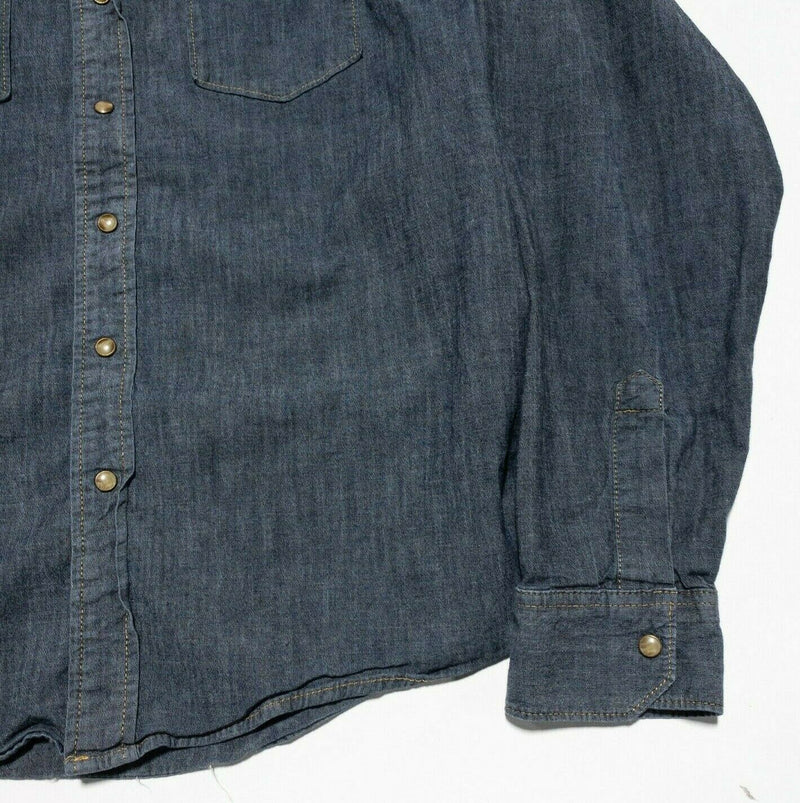 Wrangler Pearl Snap Indigo Men's 2XL Denim Shirt Jeans Blue Western Rockabilly