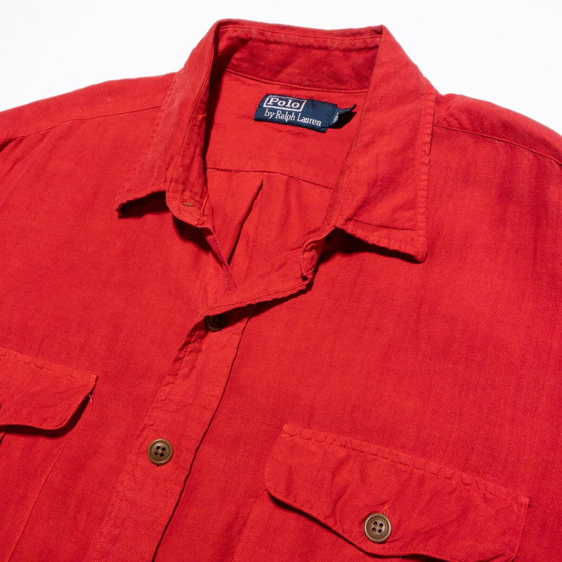 Polo Ralph Lauren Linen Silk Shirt Men's XL Cherry Red Button-Front Safari 90s