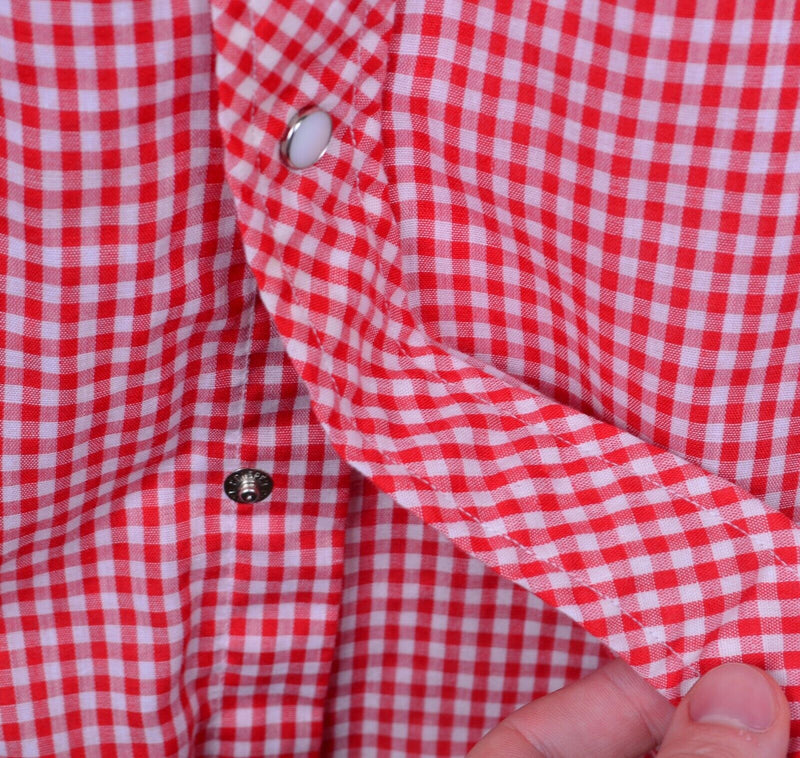 Vtg 70s Wrangler Men's Sz Large Pearl Snap Red White Gingham Check Plaid Shirt