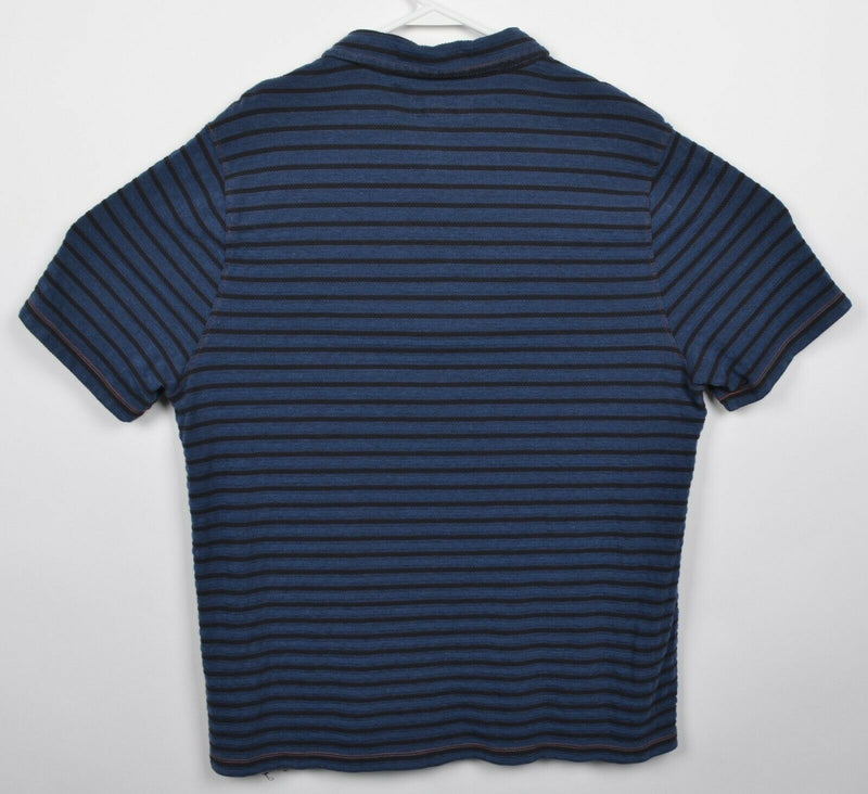Carbon 2 Cobalt Men's Large Navy Blue Striped Textured Short Sleeve Polo Shirt