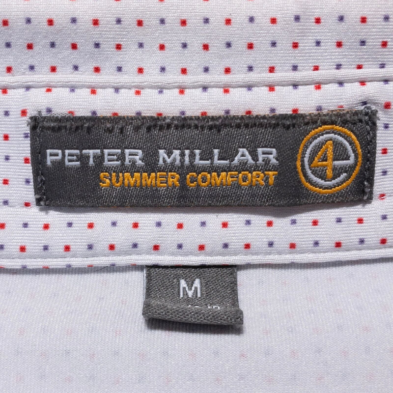 Peter Millar Summer Comfort Polo Men's Medium Polka Dot White Wicking Stretch