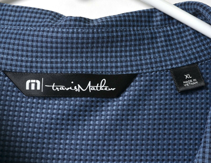 Travis Mathew Men's XL Blue Navy Micro-Check Plaid Performance Golf Polo Shirt