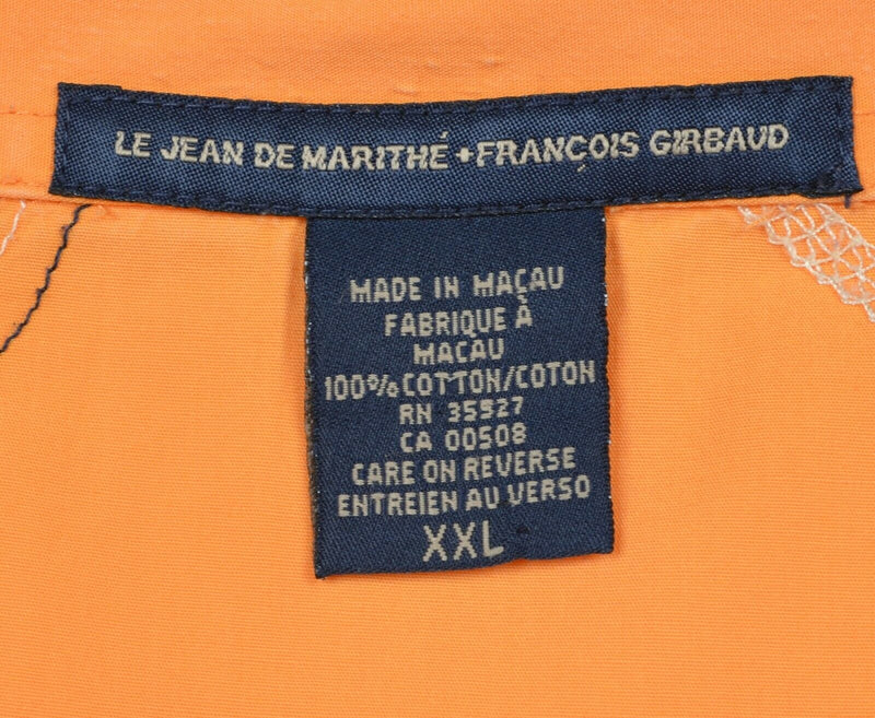 Vintage Marithe+Francois Girbaud Men's 2XL Orange Embroidered Button-Front Shirt