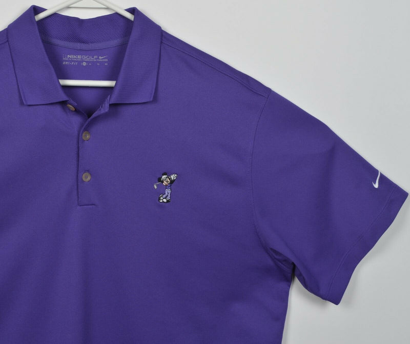 Disney Nike Golf Men's XL Mickey Mouse Purple Wicking Golf Dri-Fit Polo Shirt
