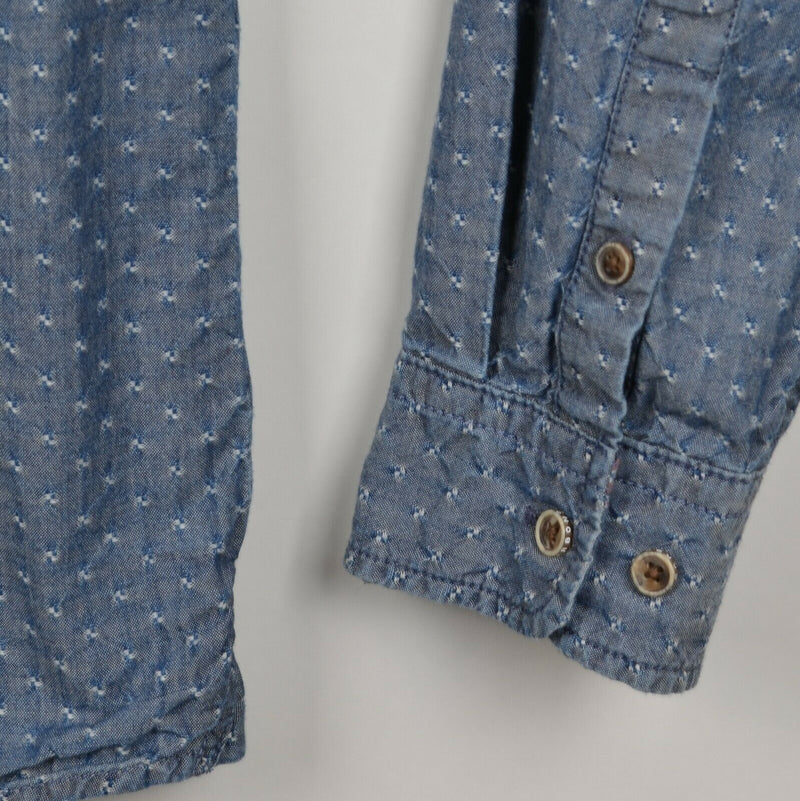 Carbon 2 Cobalt Men's Medium Flip Cuff Blue Chambray Polka Dot Flannel Shirt