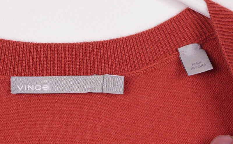 VINCE. Men's Large 100% Cashmere Solid Orange V-Neck Lightweight Sweater