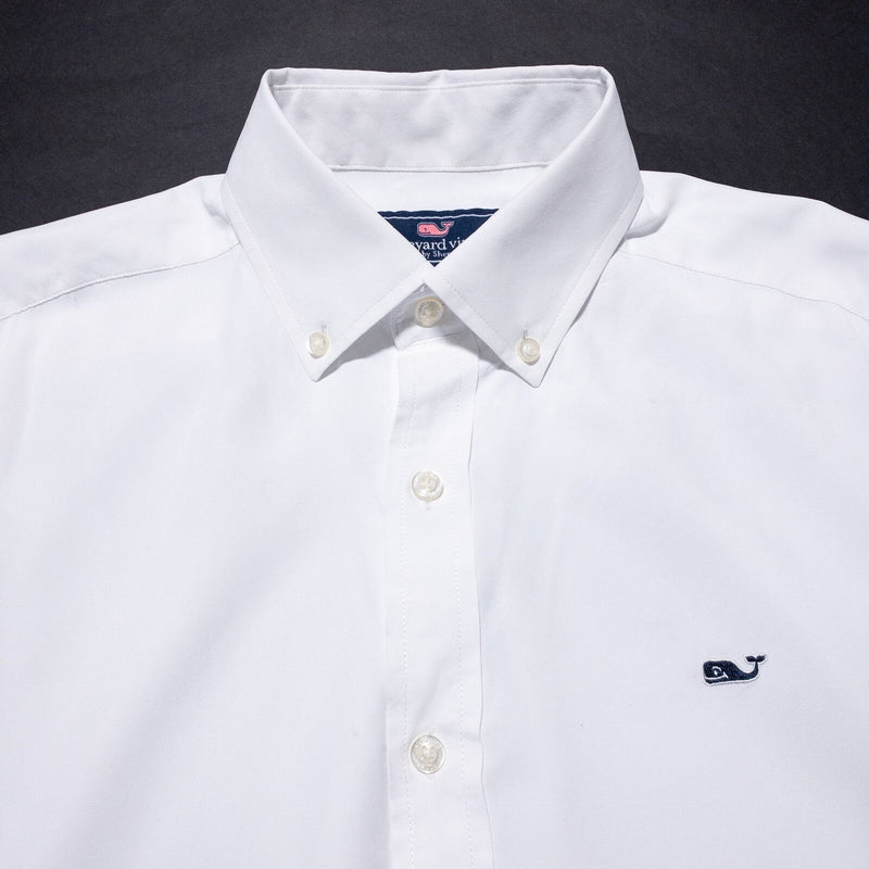 Vineyard Vines Whale Shirt Men's Small Button-Down Solid White Wicking Nylon