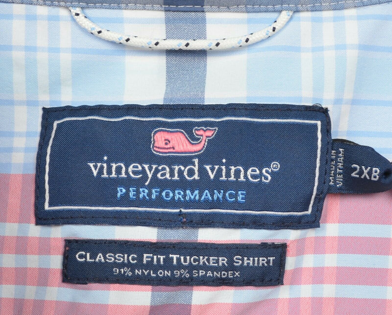 Vineyard Vines Performance Men's 2XB Big Nylon Wicking Pink Plaid Tucker Shirt