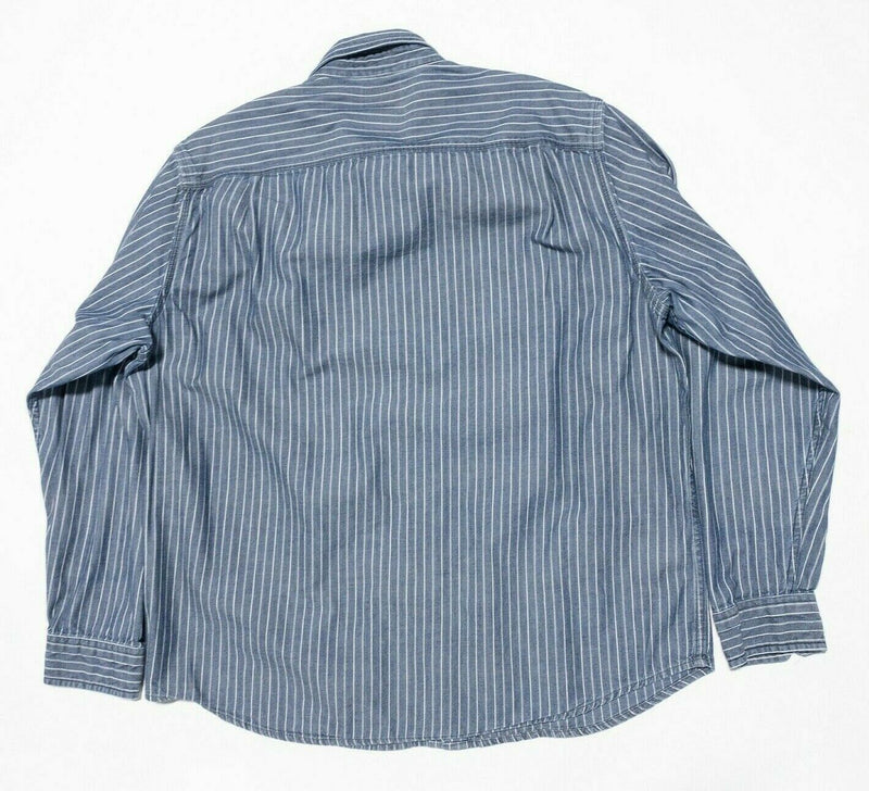 L.L. Bean Denim Striped Workwear Shirt Blue Striped Long Sleeve Men's Large