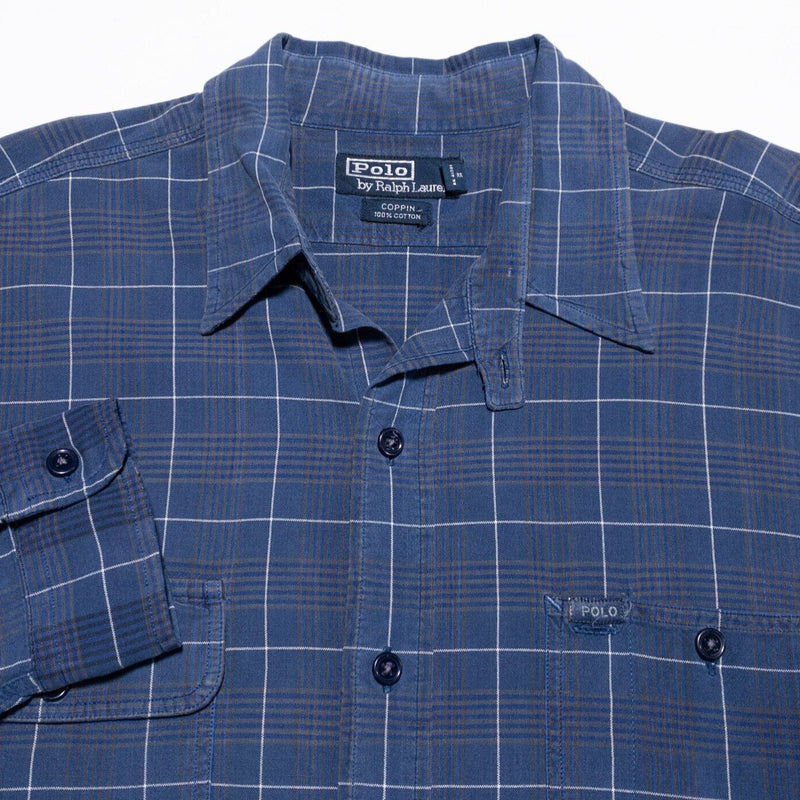 Polo Ralph Lauren Loop Collar Shirt Men's Large Coppin Blue Plaid Long Sleeve