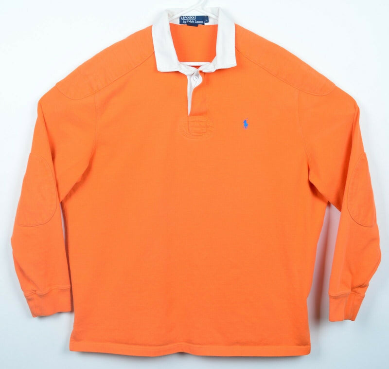 Polo Ralph Lauren Men's Large Solid Orange Padded Long Sleeve Rugby Shirt