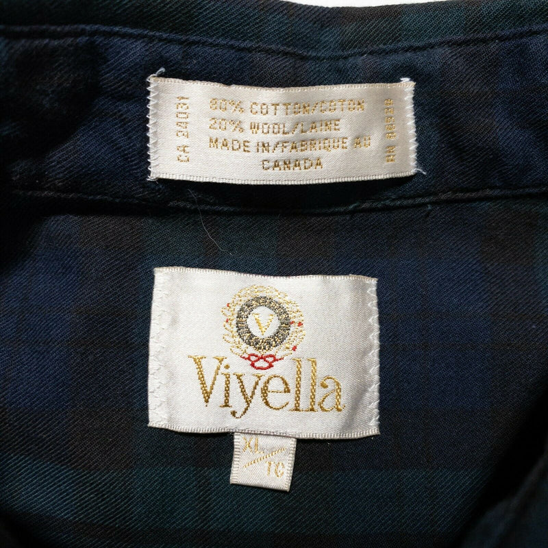 Viyella Cotton Wool Blend Flannel Shirt Navy Blue Green Plaid Canada Men's XL