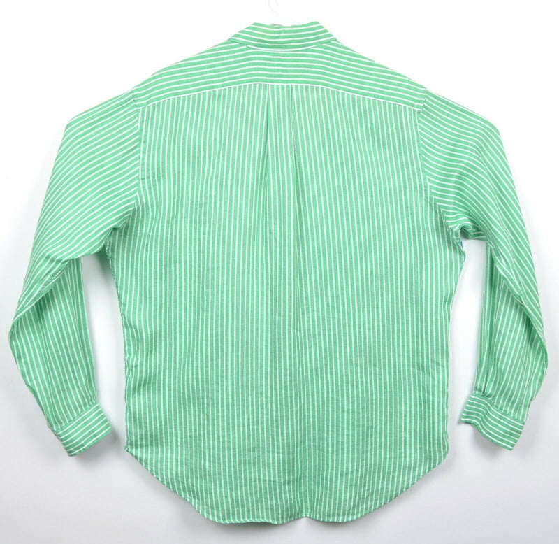 Polo Ralph Lauren Men's Large Classic Fit 100% Linen Green White Striped Shirt