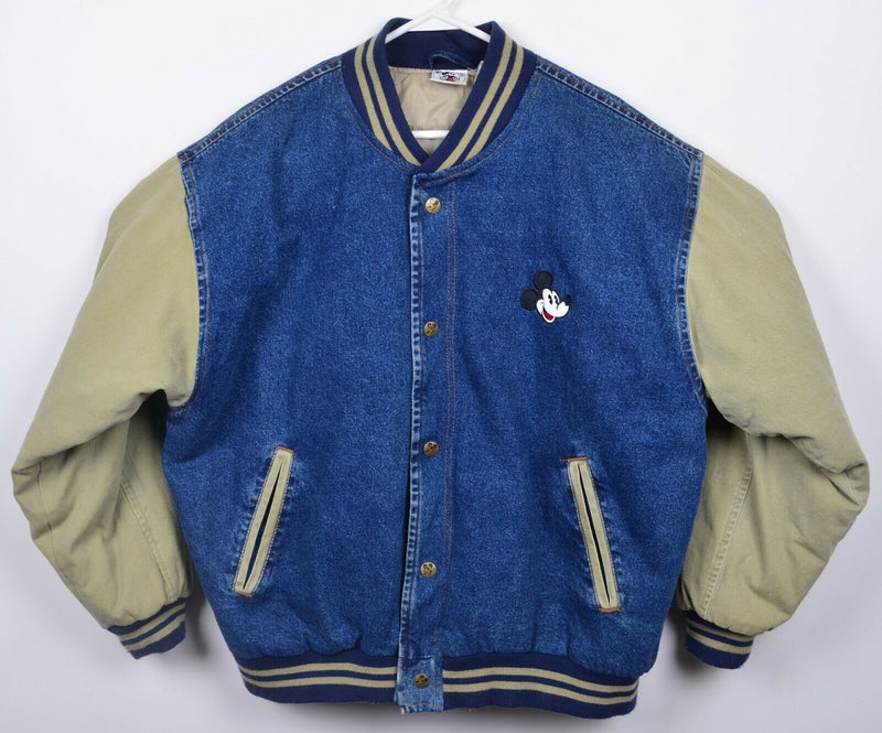 Vintage 90s Mickey & Co Men's XL Denim Snap Embroidered Disney Bomber Jacket