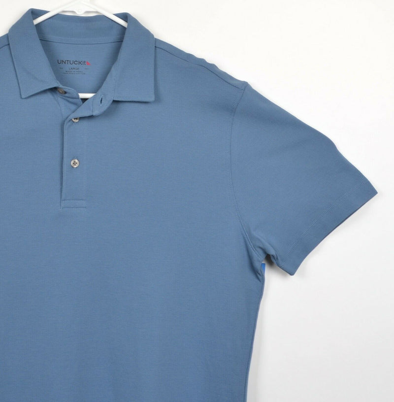 UNTUCKit Men's Sz Large Solid Blue Pima Cotton Short Sleeve Polo Shirt