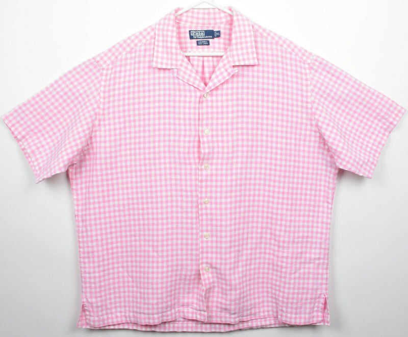 Polo Ralph Lauren Men's XL 100% Linen Pink Gingham Check Caldwell Camp Shirt