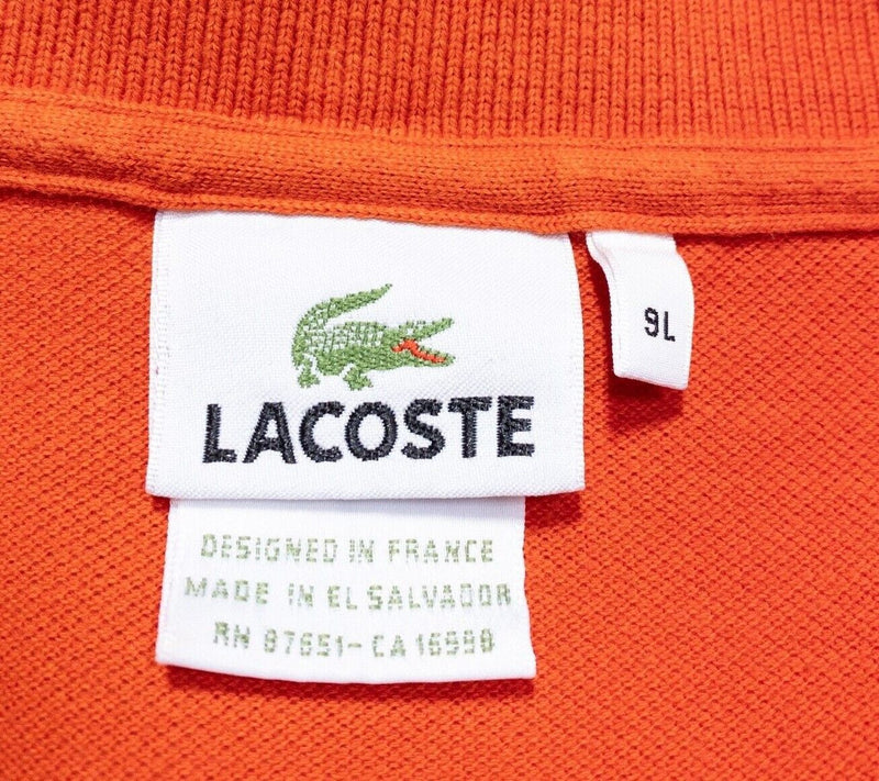 Lacoste 9L Polo Shirt Mens Big & Tall 4XLT Orange Short Sleeve Crocodile Logo