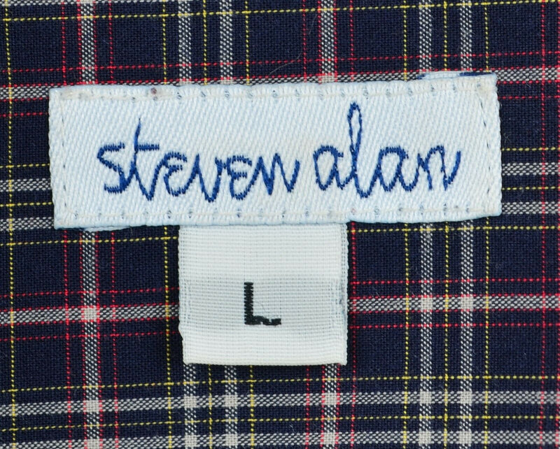 Steven Alan Men's Sz Large Navy Blue Plaid Made in USA Button-Down Style Shirt