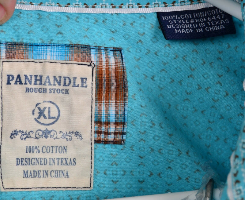 Panhandle Rough Stock Mens XL Pearl Snap Aqua Geometric Western Rockabilly Shirt