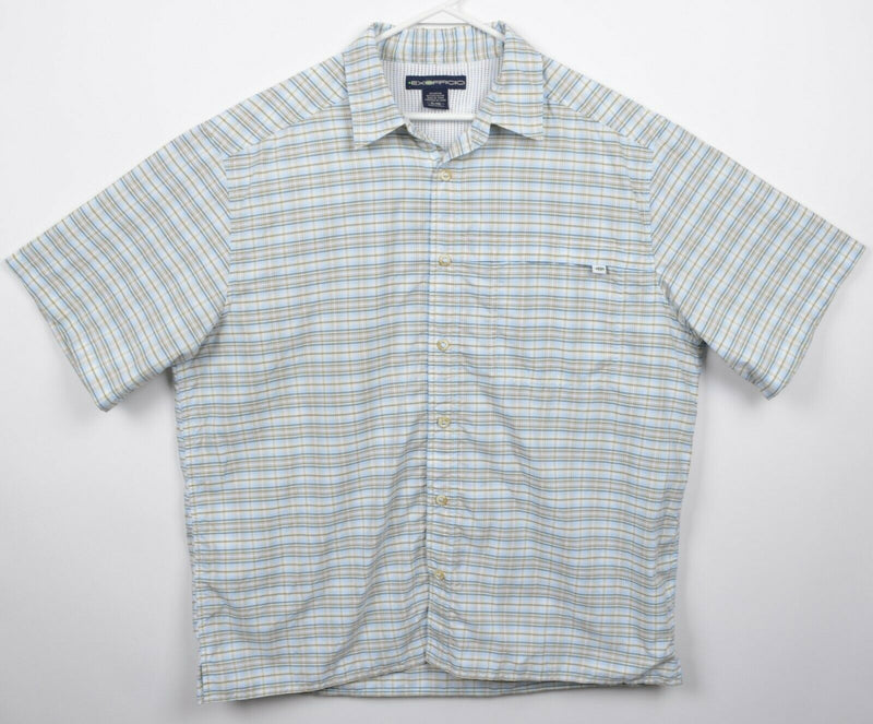 ExOfficio Men's XL Vented Blue Plaid Travel Fishing Nylon Button-Front Shirt