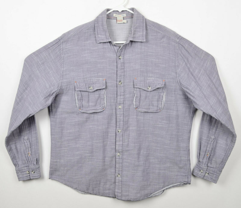 Carbon 2 Cobalt Men's Large Button-Front Gray Distressed Pockets Flannel Shirt