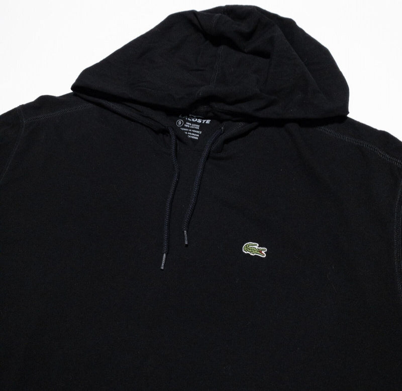 Lacoste Hoodie Men's 9 Pullover Knit Solid Black Alligator Croc Logo Designer