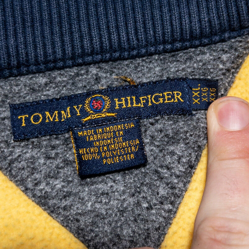 Vintage Tommy Hilfiger Fleece Men's 2XL Pullover 1/4 Zip Yellow 90s Lion Logo